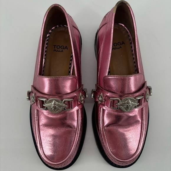Rare TOGA Pulla Pink Stud-embellished Metallic Loafers 37 - Picture 1 of 15